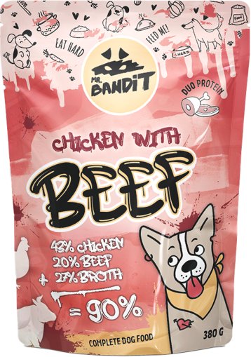 MR. BANDIT CHICKEN WITH BEEF - Пауч за кучета с пилешко и телешко месо - Pet ValleyПаучPet Valley