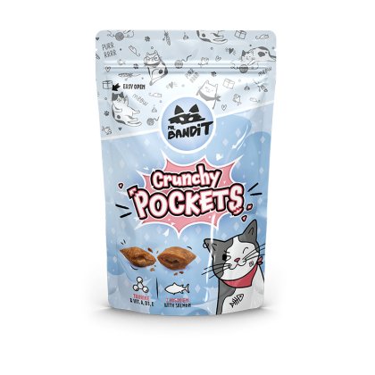 Mr. Bandit Crunchy Pockets (salmon) - хрупкави джобчета за котка с вкус на сьомга 40g - Pet ValleyПаучPet Valley